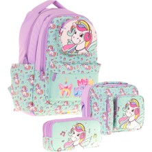 Kaukko Kids 3D Unicorn Şekilli Kız Çocuk Üçlü Okul Çantası Seti/takımı - Turkuaz (L5234+L7234+L8234)
