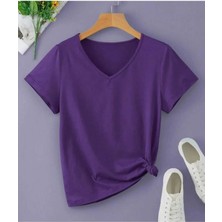 Oversize T-Shirt Baskılı Mor Renk