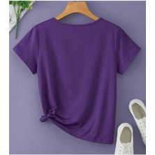 Oversize T-Shirt Baskılı Mor Renk