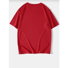 Oversize T-Shirt Kedi Baskılı Kırmızı Renk