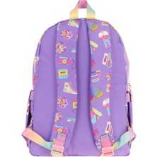 Kaukko Kids Kız Çocuk Armalı Hobi Desenli Ilkokul Okul Sırt Çantası (Dört Bölmeli) - Mor - L5238