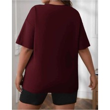Oversize T-Shirt Baskılı Bordo Renk
