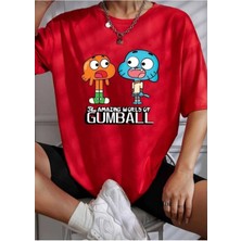 Oversize T-Shirt Karakterleri Baskılı Kırmızı Renk