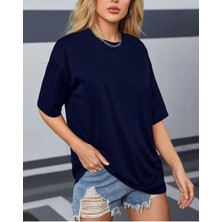 Oversize T-Shirt Baskılı Lacivert Renk