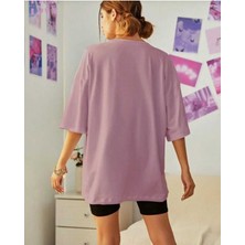 Oversize T-Shirt Ayı Baskılı Lila Renk