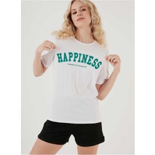 Oversize T-Shirt Baskılı Beyaz Renk