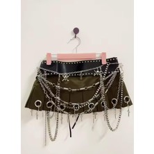 Kendinden Külotlu Mini Etek, Zincir Detaylı Mini Etek, Punk Etek, Gotik Etek, Kemerli Etek