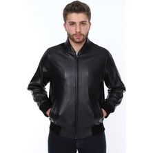 Deri Work Hakiki Deri Siyah Thomas Lastikli Erkek Deri Ceket