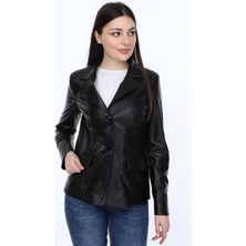 Deri Work Hakiki Deri Siyah Düğmeli Silva Kadın Ceket
