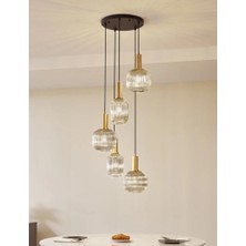 Mylights Şeffaf Cam Beşli 5li Sarkıt Masaüstü Salon Avize Modern Mat Altın Gold Eskitme Kaplama  Siyah Gövde Otel Kafe Aydınlatma