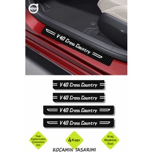 Karbon Kapı Eşik Koruyucu  Volvo V40 Cross Country Yazılı Dekoratif Siyah Karbon Beyaz Yazılı 4 Parça Koruma Volvo V40 Cross Country