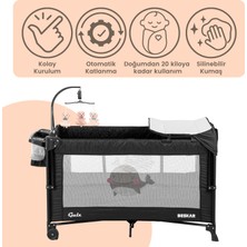 Gulz Beskar Anne Yanı Sallanır Cibinlikli Dönenceli Alt Açmalı Oyun Parkı Park Yatak Bebek Beşik 70X120 cm + Yataklı