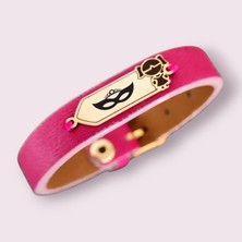 Archin Bal Maske Temalı 14 Ayar Altın Plakalı Pembe Derili Kız Çocuk Motifli Hediye Bileklik-454SEMBOL