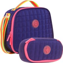 Kaukko Kapitone Okul Termoslu Beslenme Çantası ve Organizer Kalemlik Seti - Kız Çocuk - Lacivert Pembe