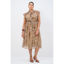 Love My Body Leopar Desenli Şifon Elbise