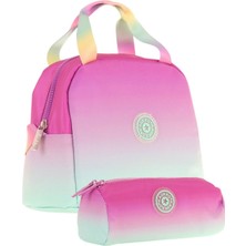Kaukko Rainbow Beslenme Çantası + Kalemlik Seti Pembe Yeşil, Renk Geçişli, Kız Çocuk