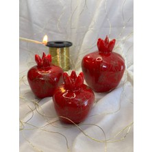 Dekoratif Parlak Kırmızı Nar Mumlar –altın Mermer Desenli 10CM-9CM-8CM
