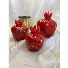 Dekoratif Parlak Kırmızı Nar Mumlar –altın Mermer Desenli 10CM-9CM-8CM