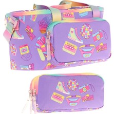 Kaukko (L7238+L8238) Beslenme Çantası (Isı Yalıtımlı) ve Kalem Çantası (Üç Bölme) Seti - Kız Çocuk - Mor Hobi Baskılı