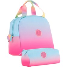 Kaukko Rainbow Beslenme Çantası + Kalemlik Seti Mavi Pembe, Renk Geçişli, Kız Çocuk