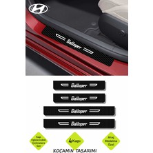 Karbon Kapı Koruma Hyundai Galloper Kapı Eşiği Siyah Beyaz Galloper Yazılı Dekoratif 4 Parça Set