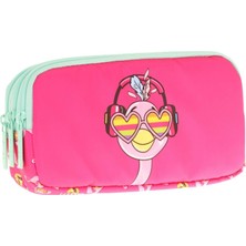 Kaukko Kids Üç Bölmeli Pembe Yeşil, Unicorn Baskılı, Kız Çocuk Okul Kalemliği - L8235