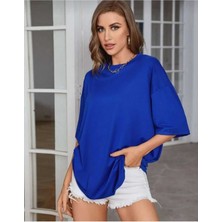 Oversize T-Shirt Time Baskılı Mavi Renk