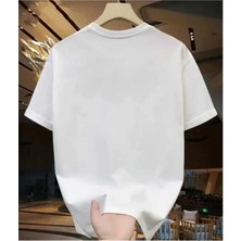 Oversize T-Shirt Çizgi Baskılı Beyaz Renk