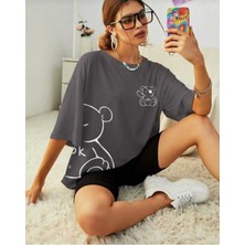 Oversize T-Shirt Ayı Baskılı Füme Renk