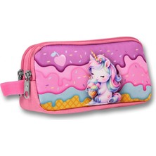 Ümit Çanta Mor Pembe Dondurma Yiyen Unicorn Desenli Kalem Çantası - Kız Çocuk - 5005