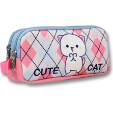Ümit Çanta Beyaz Pembe Love Cute Cat Desenli Kalem Çantası - Kız Çocuk - 5026