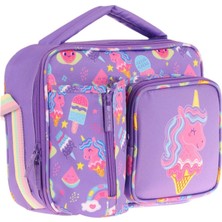 Kaukko Kız Çocuk, Lila Pembe, Unicorn Desenli Isı Yalıtımlı Üç Bölmeli (Matara Cepli) Okul Beslenme Çantası L7224