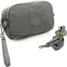 Krinkıl / Klinkır Su Geçirmez Kumaş 3 Fermuarlı Bileklik Omuz Askılı Cep Telefon Taşıma Çanta Cüzdan Gri 3031