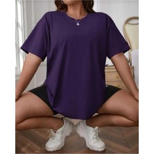 Oversize T-Shirt Baskılı Mor Renk