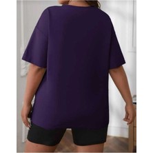 Oversize T-Shirt Baskılı Mor Renk