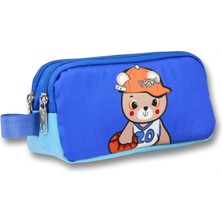 Ümit Çanta 5023 (Şapkalı Ayıcık Desenli - Mavi Renkli) Erkek Çocuk Kalem Çantası