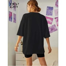 Oversize T-Shirt Ayı Baskılı Siyah Renk