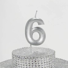 Vitrini 6 Altı Rakamlı Gümüş Gri Mum 6.5 cm