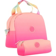 Kaukko Rainbow Beslenme Çantası + Kalemlik Seti Somon Pembe, Renk Geçişli, Kız Çocuk