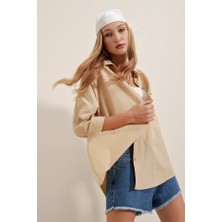 Modavera 3900 Oversize Uzun Basic Gömlek - Bej