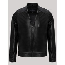 Deri Work Hakiki Kuzu Derisi Siyah Erkek Deri Mont Omuz Fermuarlı Kevin Deri Ceket