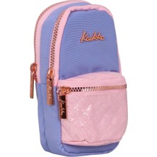Kaukko Çanta Şekilli Kız Çocuk Üç Bölmeli Kalemlik - Mavi Pembe - Kapitone Detaylı - K2460