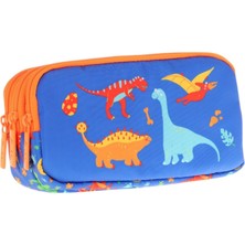 Kaukko Kids Turuncu Mavi, Dinazorlar Temalı, Erkek Çocuk Üç Bölmeli Kalemlik/kalem Çantası - L8278
