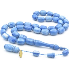 Ibrahim Uysal Imzalı Kapsül Iri Boy Mavi Beyaz Sıkma Kehribar Tesbih