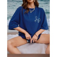 Oversize T-Shirt Baskılı Mavi Renk