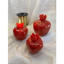 Dekoratif Parlak Kırmızı Nar Mumlar- Altın Benekli 3 Lü Set 10CM-9CM-8CM