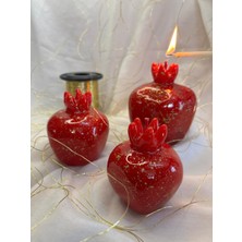 Dekoratif Parlak Kırmızı Nar Mumlar- Altın Benekli 3 Lü Set 10CM-9CM-8CM
