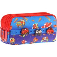 Kaukko Kids Mavi Kırmızı, Arabalar, Erkek Çocuk Üç Bölmeli Okul Kalem Çantası - L8258