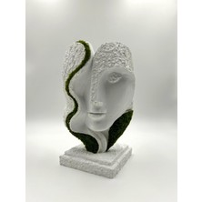 Bakım Gerektirmeyen Yosunlu Büst Heykel | 3D Baskı Modern Dekor | Doğal Korunmuş Yosunlu Minimalist Heykelcik (15X24 Cm)