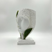 Bakım Gerektirmeyen Yosunlu Büst Heykel | 3D Baskı Modern Dekor | Doğal Korunmuş Yosunlu Minimalist Heykelcik (15X24 Cm)